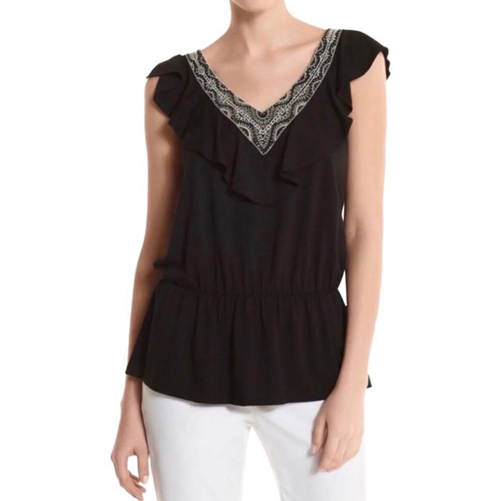 WHBM | Embellished Flutter Ruffled Sleeveless Knit Blouse | Large